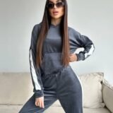Женский спортивный  турецкий велюровый костюм графитового цвета