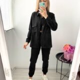 Женский стильный костюм рубашка штаны и топ (комплект), черный