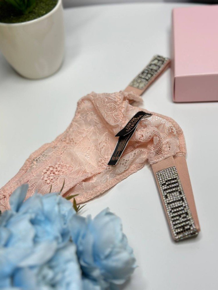 Женские трусы кружевные бразилиана Victoria's Secret розовые wu085 - Зображення 2