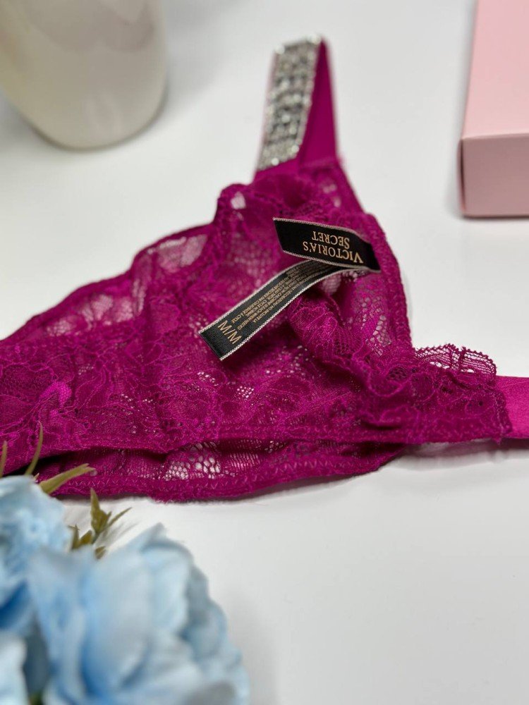 Женские трусы кружевные бразилиана Victoria's Secretтемно - фиолетовые wu086 - Зображення 2