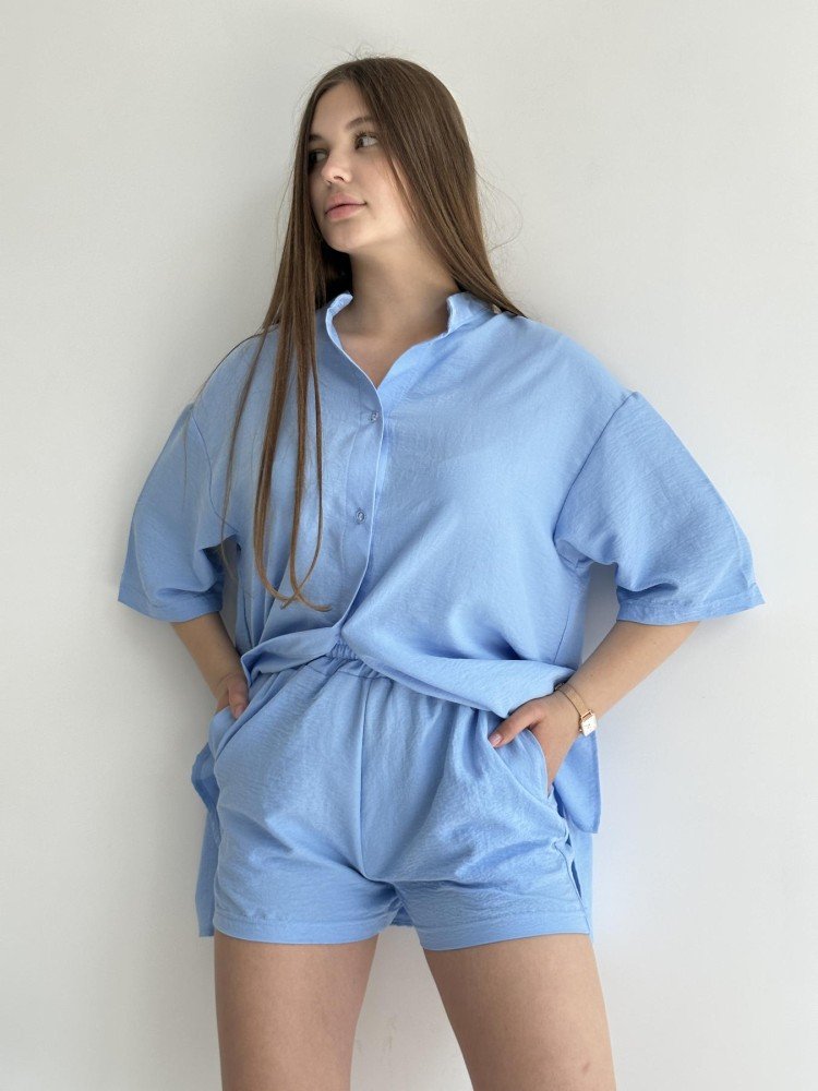 Костюм Sweet жіночий кардиган та шорти блакитні - Зображення 2