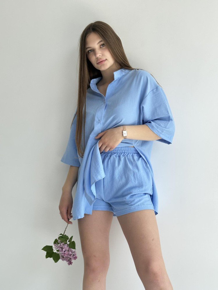 Костюм Sweet жіночий кардиган та шорти блакитні - Зображення 7