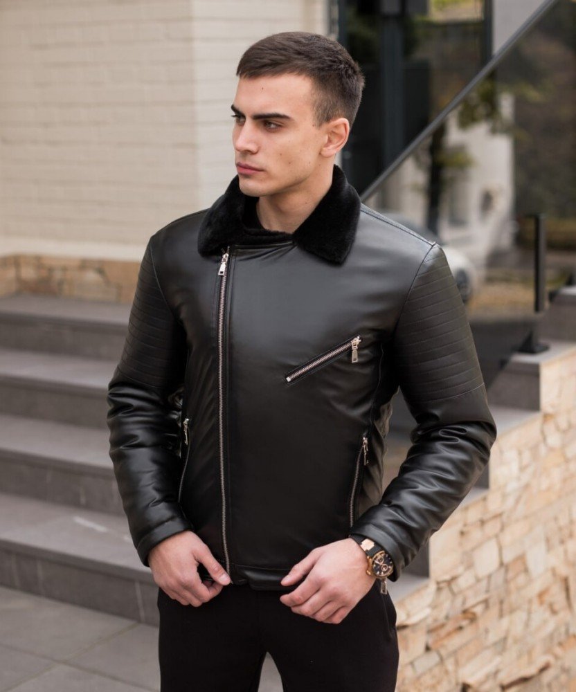 Зимова шкіряна куртка Black - Зображення 6