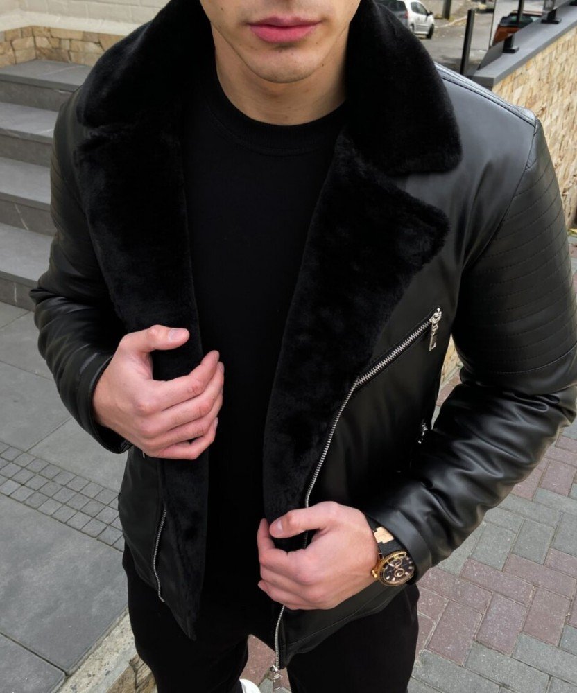 Зимова шкіряна куртка Black - Зображення 8