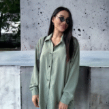 Женская стильная рубашка цвета олива