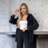 Женский легкий костюм рубашка и штаны черного цвета