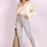 Джинси жіночі сірі з дірками на колінах