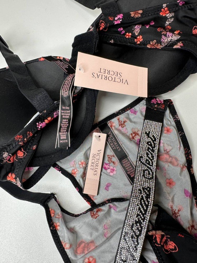 Комплект Victoria's Secret 18830 чорний з квітами kk054 - Зображення 3