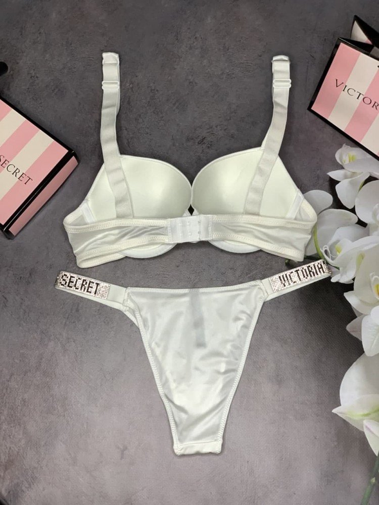 Комплект женский Victoria’s Secret Model Rhinestone двойка топ+трусики белый kk008 - Зображення 3