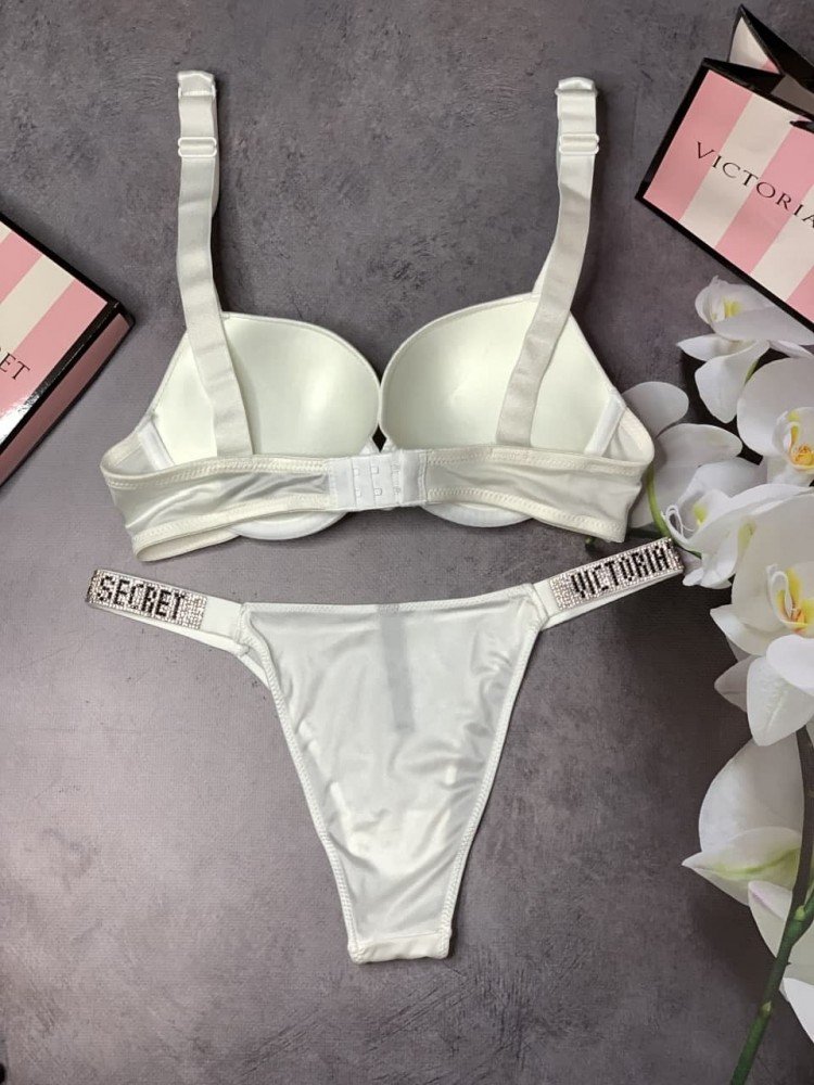 Комплект женский Victoria’s Secret Model Rhinestone двойка топ+трусики белый kk008 - Зображення 4