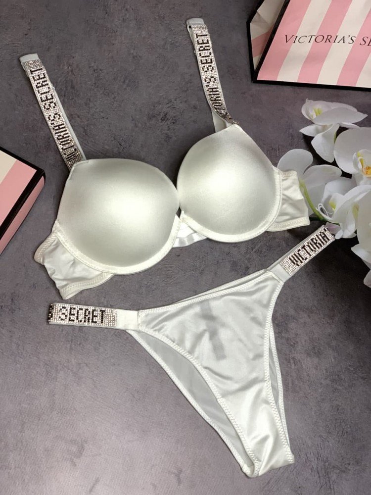 Комплект женский Victoria’s Secret Model Rhinestone двойка топ+трусики белый kk008 - Зображення 5