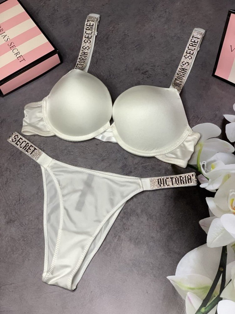 Комплект женский Victoria’s Secret Model Rhinestone двойка топ+трусики белый kk008 - Зображення 6