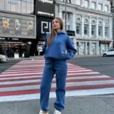 Жіночий зимовий оверсайз спортивний костюм з начісом Sanrado синій індиго RD405