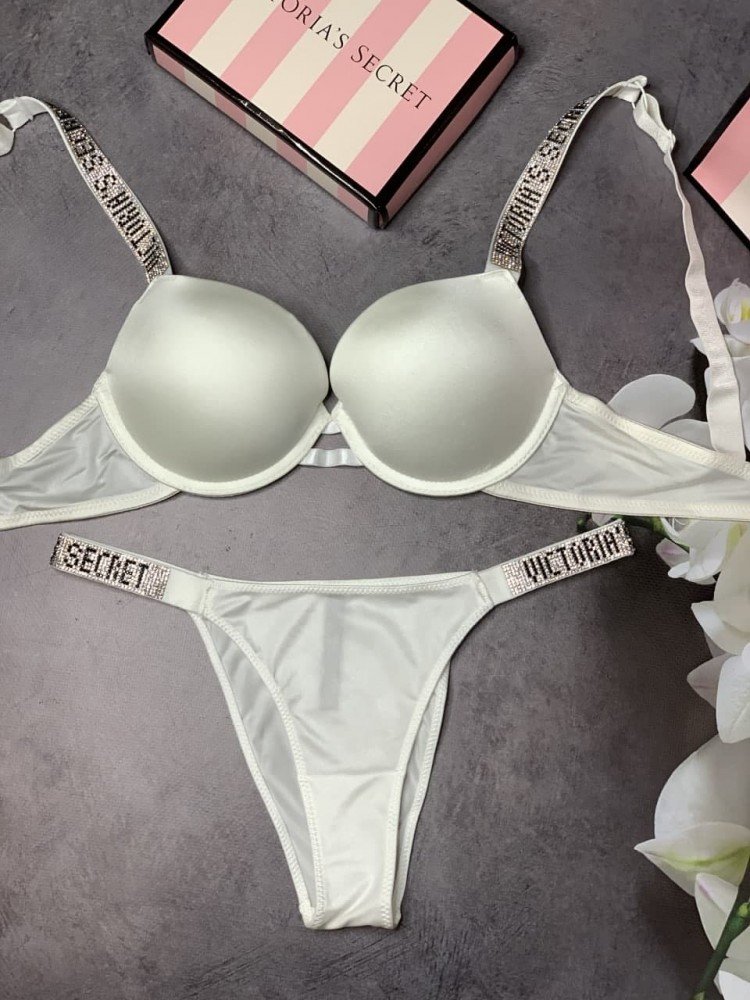 Комплект женский Victoria’s Secret Model Rhinestone двойка топ+трусики белый kk008 - Зображення 8