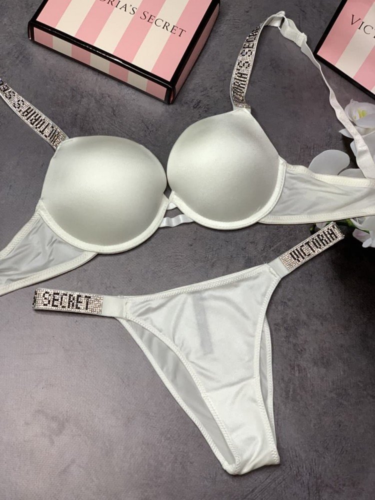 Комплект женский Victoria’s Secret Model Rhinestone двойка топ+трусики белый kk008 - Зображення 9