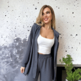 Женский легкий костюм рубашка и штаны серого цвета