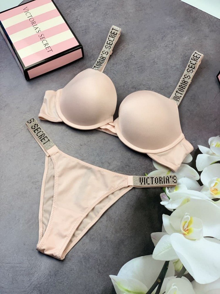 Комплект женский Victoria’s Secret Model Rhinestone двойка топ+трусики розовый kk002 - Зображення 2