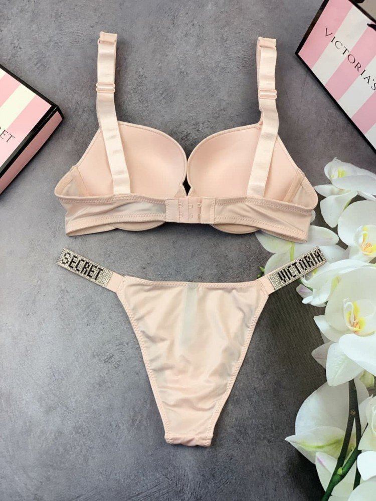 Комплект женский Victoria’s Secret Model Rhinestone двойка топ+трусики розовый kk002 - Зображення 4