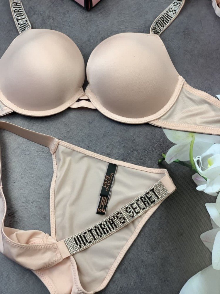 Комплект женский Victoria’s Secret Model Rhinestone двойка топ+трусики розовый kk002 - Зображення 5