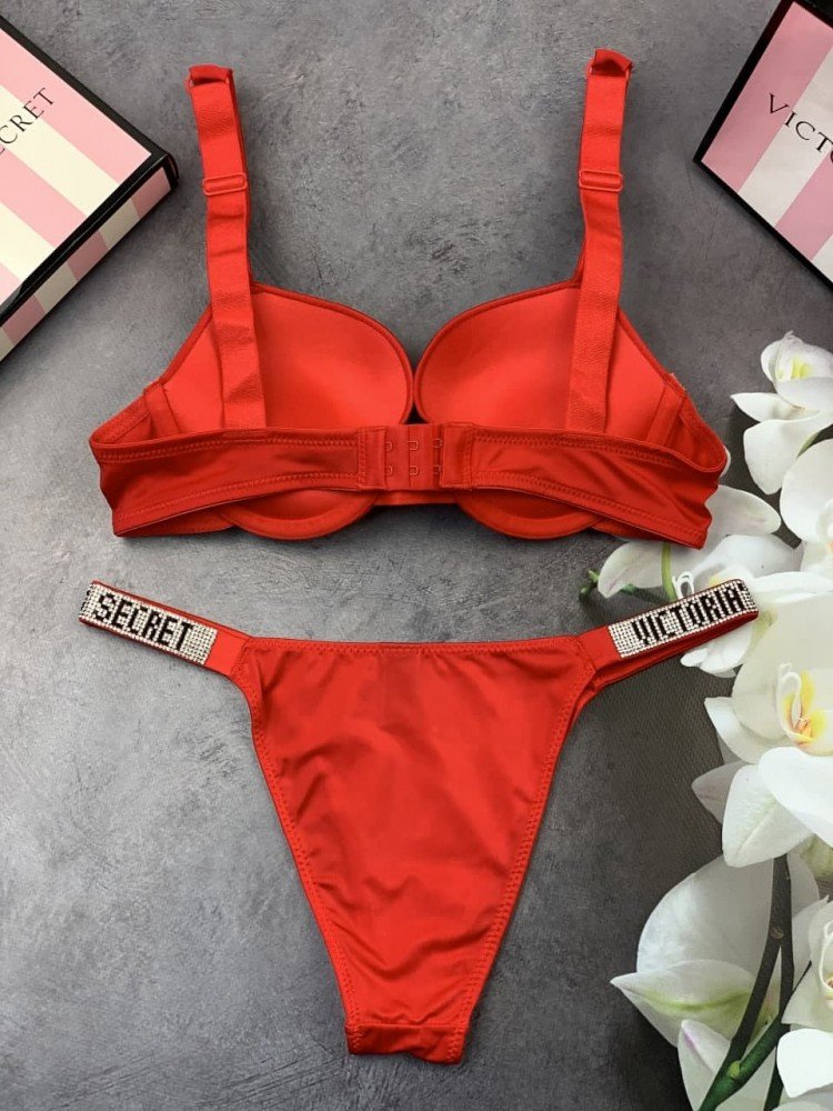 Комплект женский Victoria’s Secret Model Rhinestone двойка топ+трусики красный kk003 - Зображення 3