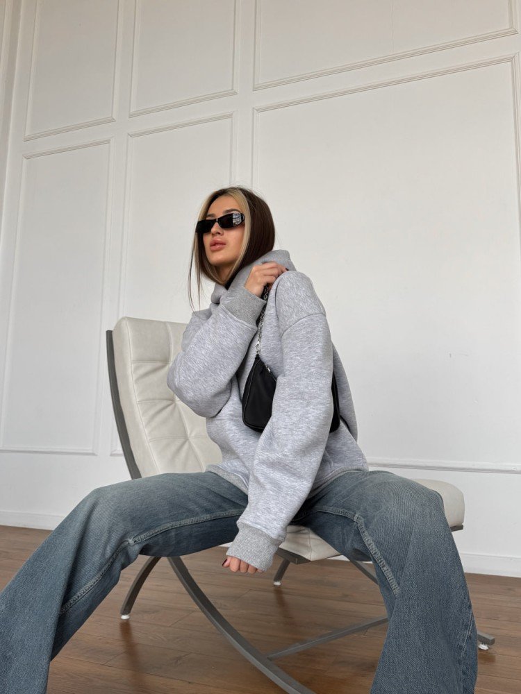 Зимовий оверсайз худі унісекс сірий меланж з начесом теплий RD420 - Зображення 7