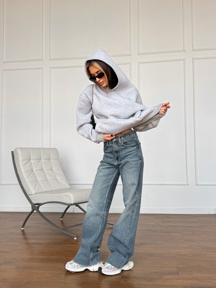 Зимовий оверсайз худі унісекс сірий меланж з начесом теплий RD420 - Зображення 8