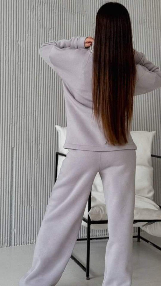 Костюм жіночий Тринитка на флісі світло-сірий - Зображення 2