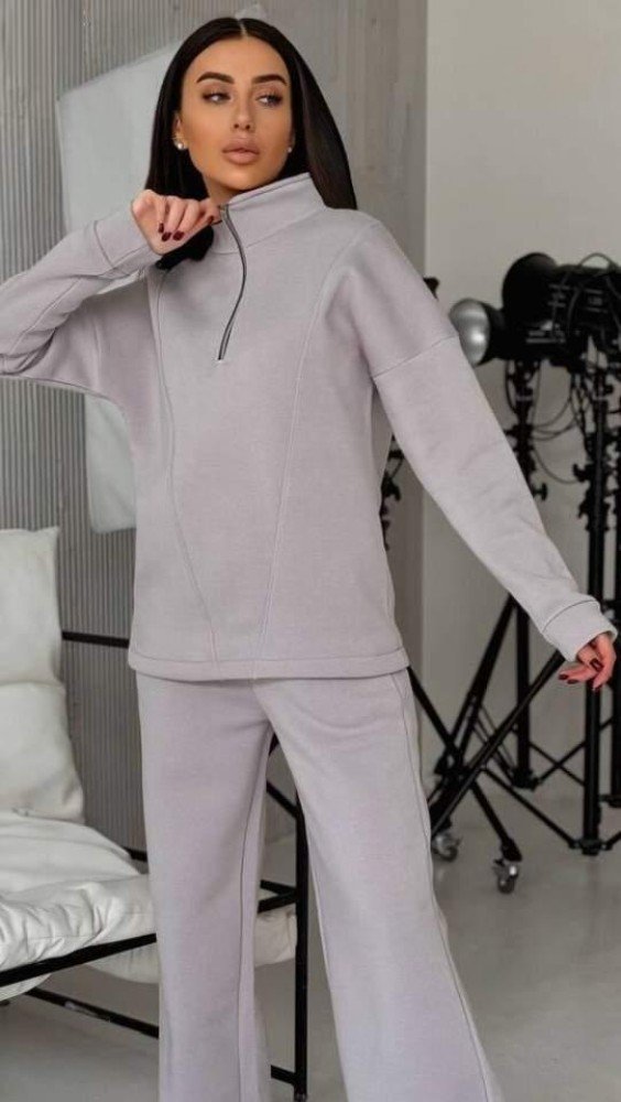 Костюм жіночий Тринитка на флісі світло-сірий - Зображення 3