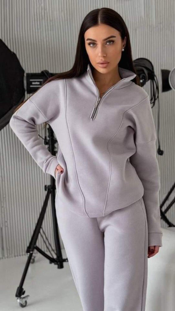 Костюм жіночий Тринитка на флісі світло-сірий - Зображення 4