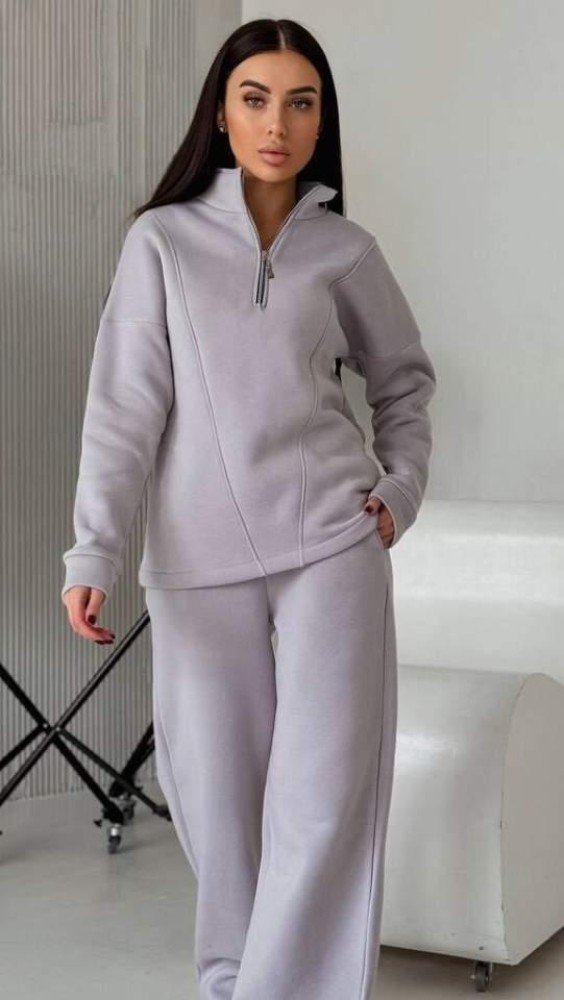 Костюм жіночий Тринитка на флісі світло-сірий - Зображення 5