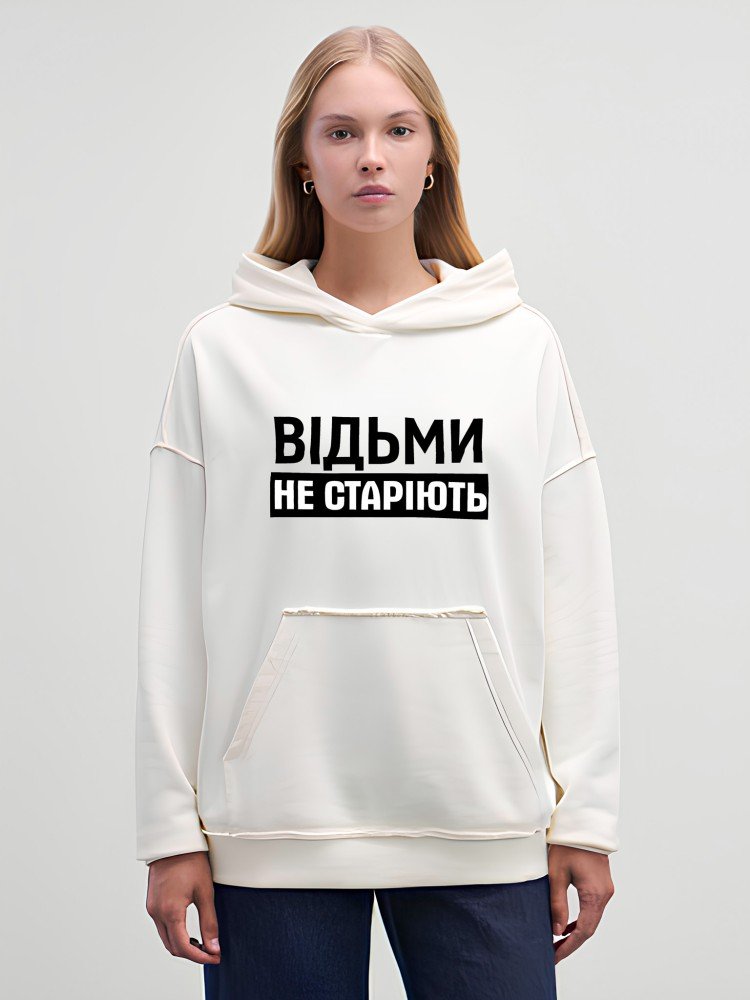 Худі з мерчем жіноче молочний колір | 32-001