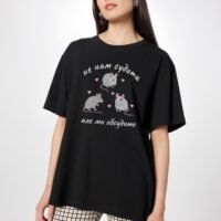 Жіноча футболка з дтф - чорна - 61-109