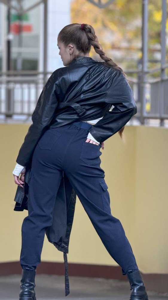 Штани карго жіночі коттон з поясом в комплекті темносині - Зображення 4