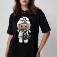 Жіноча чорна футболка з ДТФ - 59-085