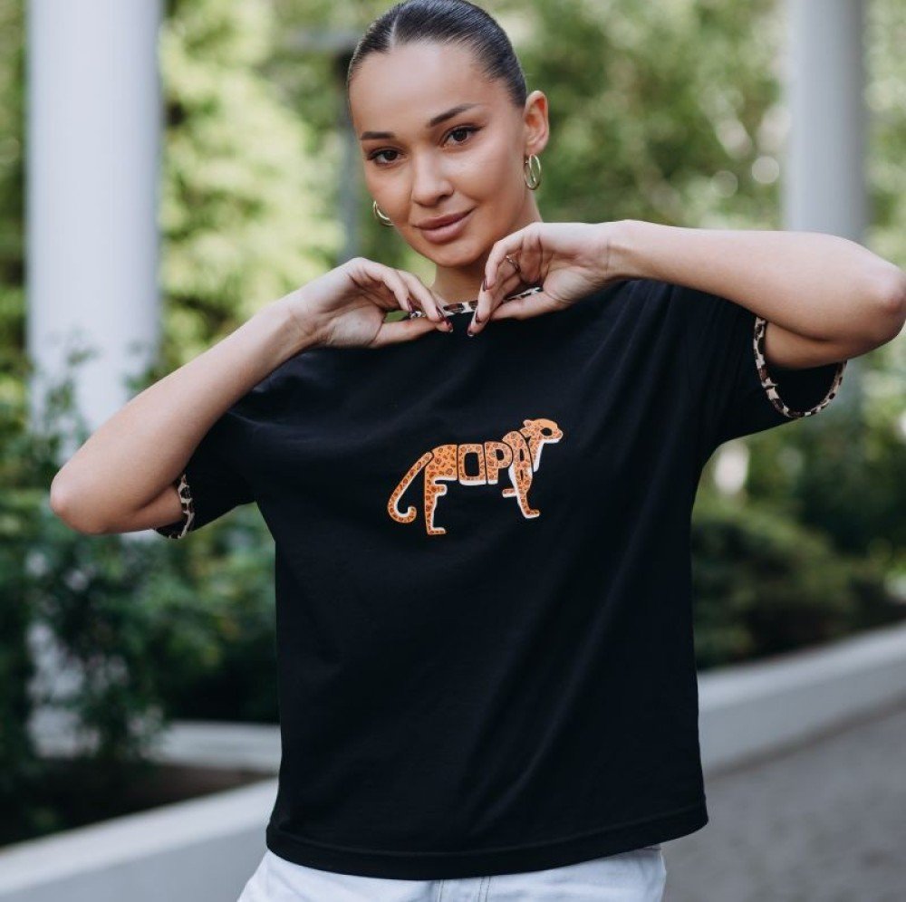 Футболка жіноча принт леопард оранжевий - Зображення 2