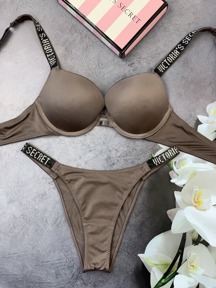 Комплект женский Victoria’s Secret Model Rhinestone топ+трусики Коричневый - Зображення 4