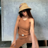 Женский костюм майка и велосипедки в рубчик бежевого цвета