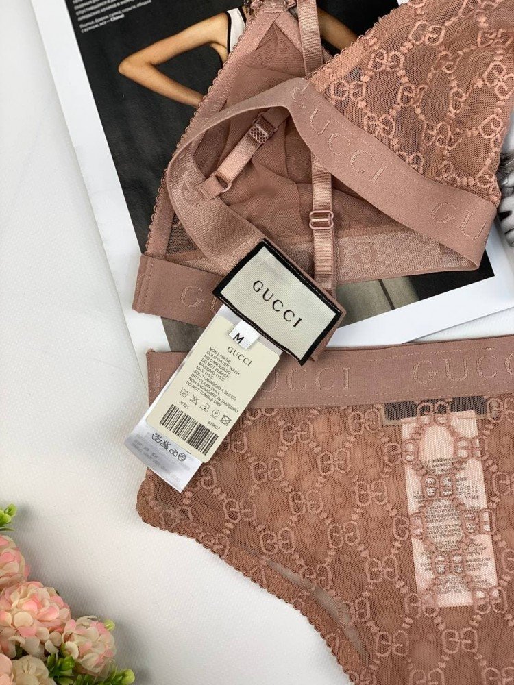 Женский комплект белья Gucci Бежевый kk030 - Зображення 4