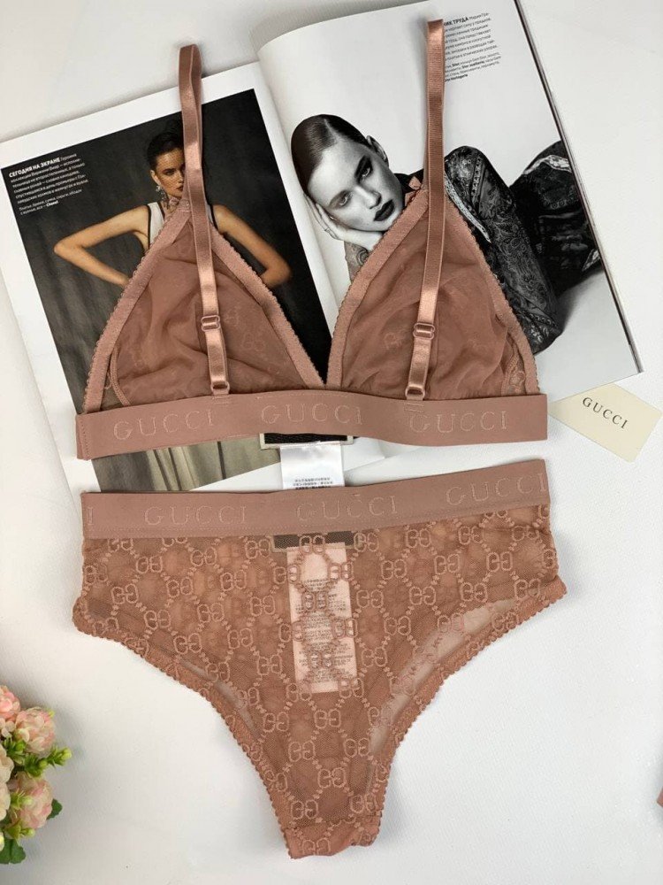 Женский комплект белья Gucci Бежевый kk030 - Зображення 5
