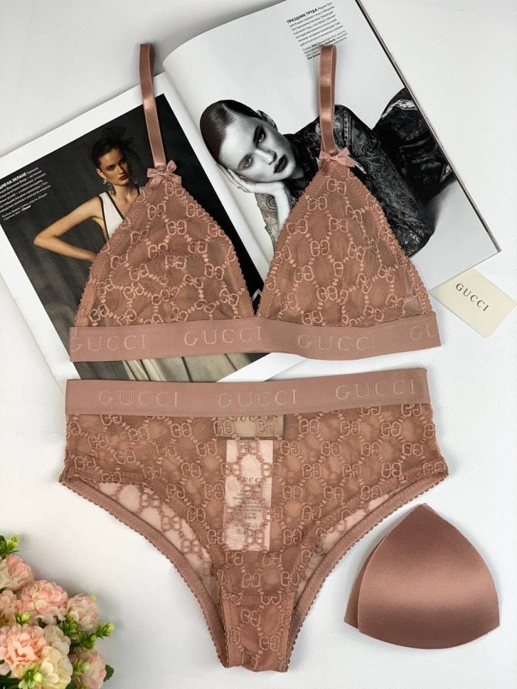 Женский комплект белья Gucci Бежевый kk030 - Зображення 6