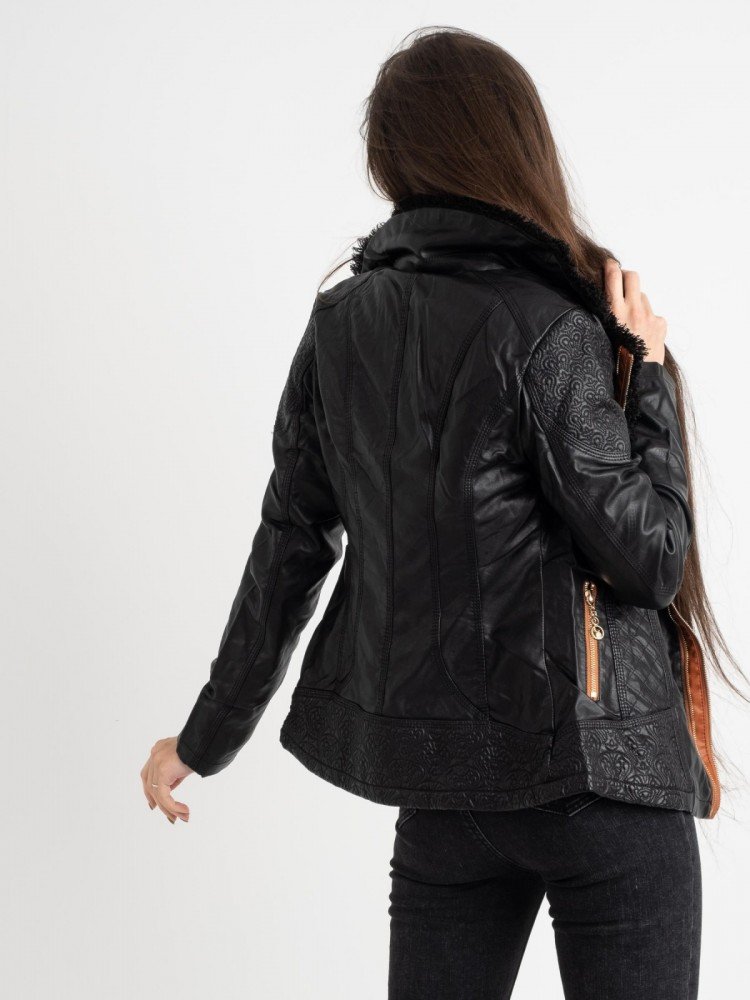 Куртка из эко-кожи на меховой подкладке O&S черная - Зображення 3