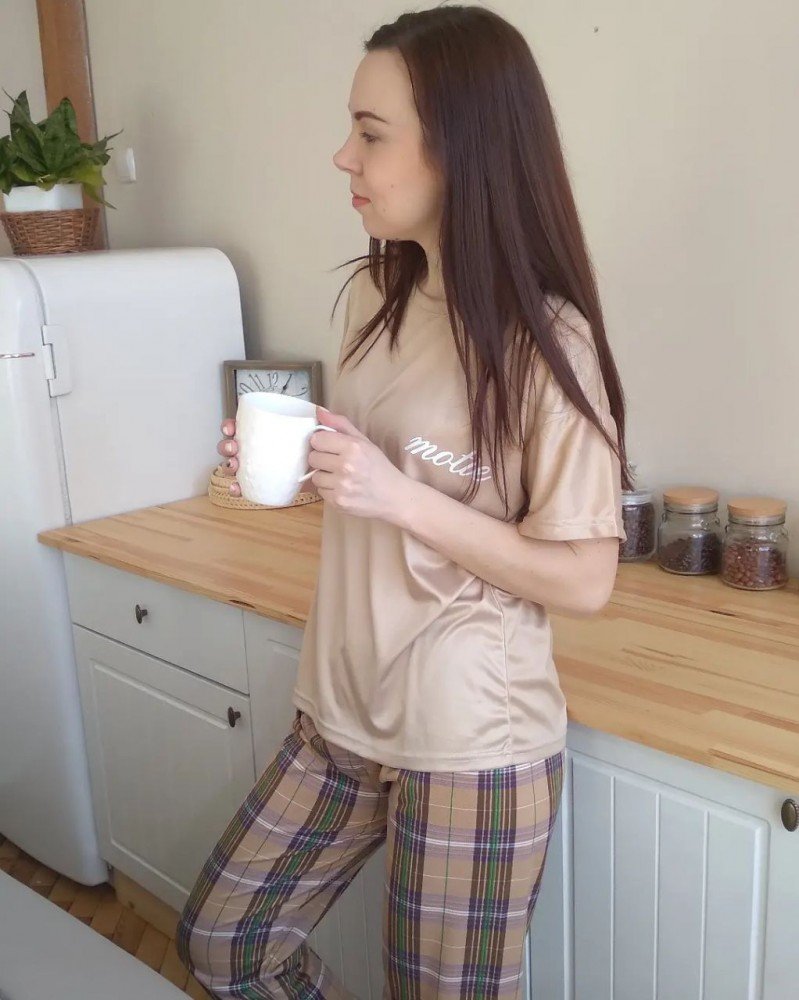 Пижама клетка коричневая - Зображення 2