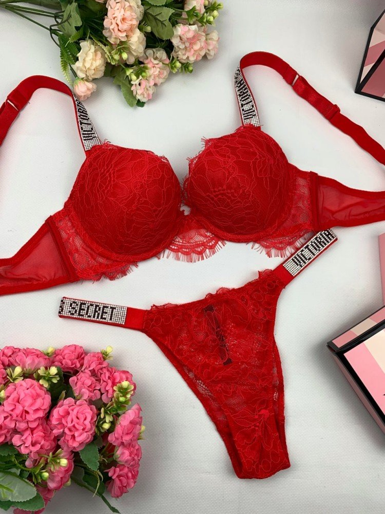 Комплект Victoria's Secret Кружева Красный kk032 - Зображення 4