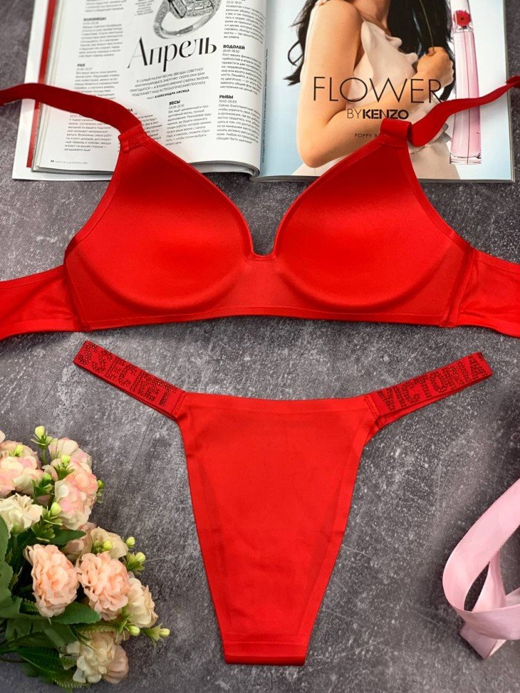 Комплект женский Victoria's Secret Бесшовный Красный kk035 - Зображення 2