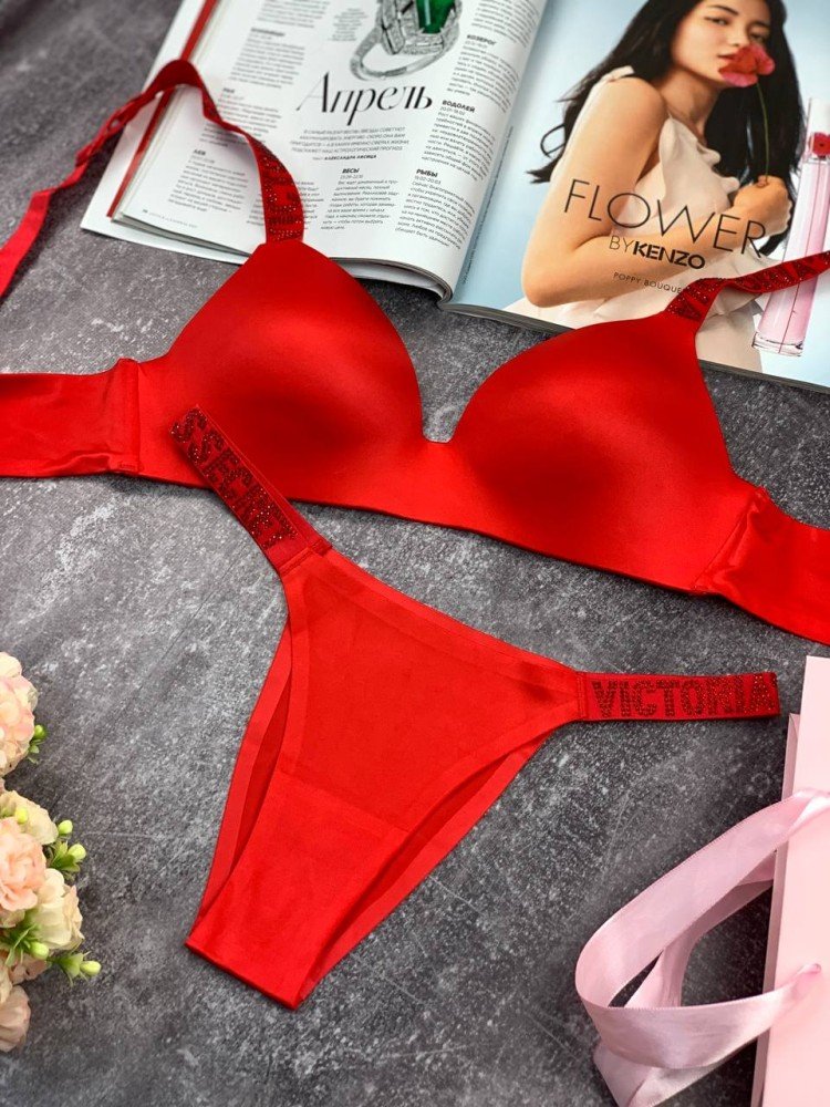 Комплект женский Victoria's Secret Бесшовный Красный kk035 - Зображення 3