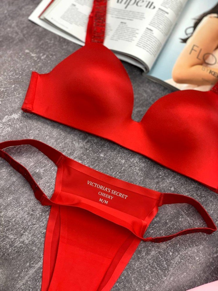Комплект женский Victoria's Secret Бесшовный Красный kk035 - Зображення 5